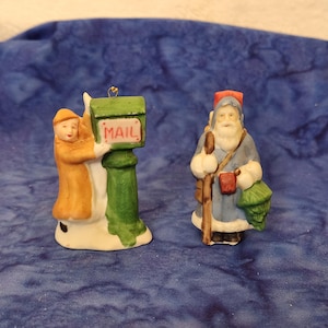 Santa w Sack and Girl Mailing Letter with Snow Christmas Village Home Décor, Christmas Village Home, Christmas Village Santa Holiday Décor