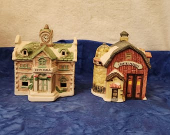 Christmas Village City Hall or Country Produce Barn Christmas Village Light Up House Holiday Home Décor, Small Christmas Village Décor