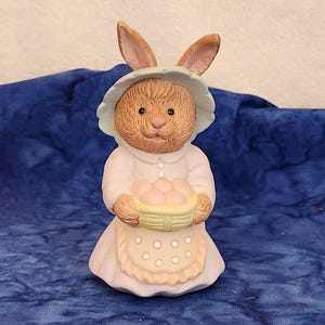 Easter Figurines Rabbit in Purple Dress with Basket of Easter Eggs Holiday Home Décor, Easter Holiday Home Décor Gift, Gift for Easter