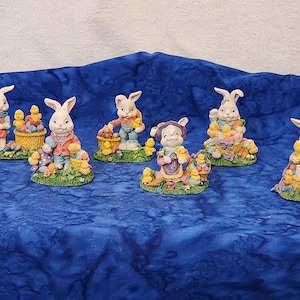 Easter Village Bunnies with Chicks and Eggs Easter Home Décor, Gift for Easter, Village Easter Figurines, Gift for Children