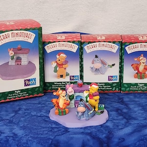 Christmas at Pooh&#39;s House Merry Miniatures Hallmark Keepsake Ornament Winnie the Pooh Christmas Home Décor w Pooh Piglet Tiger and Eeyore