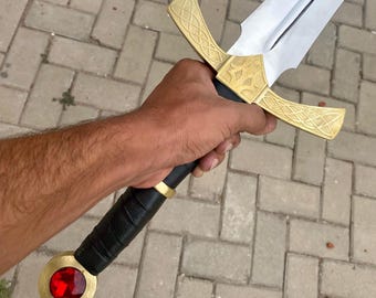 Handmade Goldryn Sword Replica, Medieval High Carbon Steel, Ruby Inlay