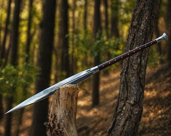 Handmade Carbon Steel Viking Spear Sword with Leather Sheath – Hunting Blade 36" Survival Spear