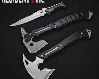 Resident Evil Leon's Hatchet Axe with Leather Sheath, Resident Evil Requiem Upraded Axe, Jack Krauser Knife Replica