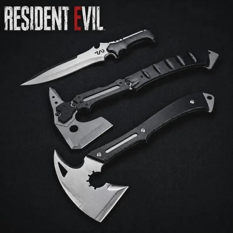 Resident Evil Leon's Hatchet Axe with Leather Sheath, Resident Evil Requiem Upraded Axe, Jack Krauser Knife Replica