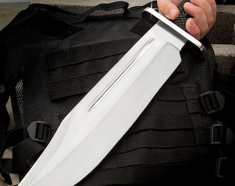 Cuchillo Bowie de caza de espiga completa de acero D2 hecho a mano personalizado, mango de micarta, gran regalo Bowie, regalo de aniversario, cuchillo de caza, cuchillo de campamento,