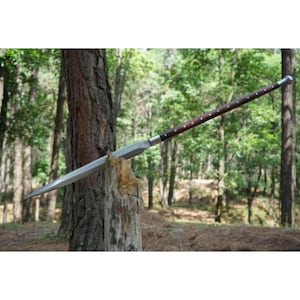Handgefertigtes Carbonstahl Viking Speer-Schwert mit Lederscheide – Jagdklinge Bild 1