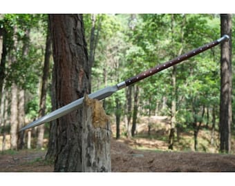 Lanza vikinga de acero al carbono hecha a mano con funda de cuero – Hoja de caza