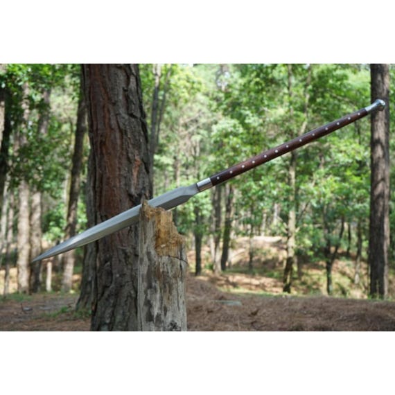 Handmade Carbon Steel Viking Spear Sword with Leather Sheath – Hunting Blade