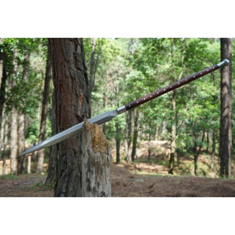 Handgefertigtes Carbonstahl Viking Speer-Schwert mit Lederscheide – Jagdklinge Bild 1