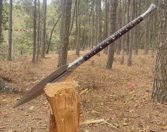 Handmade Viking Spear 5160 High Carbon Steel, Full Tang Rosewood Handle, With Leather Sheath