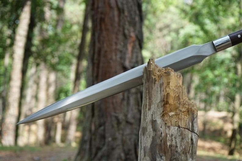 Handgefertigtes Carbonstahl Viking Speer-Schwert mit Lederscheide – Jagdklinge Bild 2