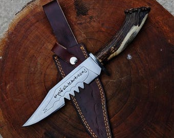 Famous Supernatural Ruby's Demon Replica Handmade Knife, Stag Antler Handle, Leather Sheath,