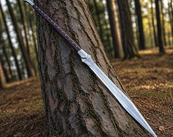 Handmade Carbon Steel Viking Spear Sword with Leather Sheath – Hunting Steel Blade Spear
