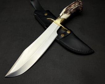 Replica Bowie Knife, D2 Steel Blade, Antler Handle, Aldo Raine Knife
