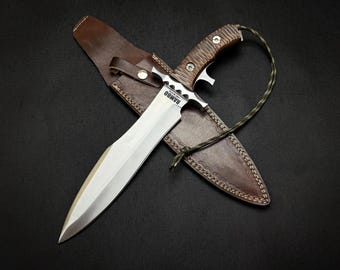 Handmade Rambo Last Blood Replica Knife - Stainless Steel Blade Knife, Full Tang Hunting Knife - Leather Sheath