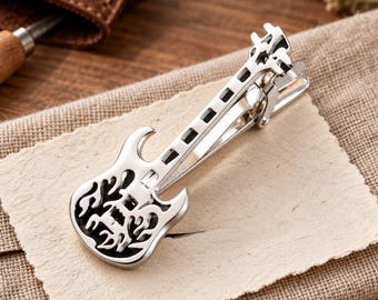 Guitar Tie Clip for Men, Musician Tie Bar, Gift for Guitarist-Guitar Tie Clip for Men, Guitarist Gift for Dad Husband or Boyfriend