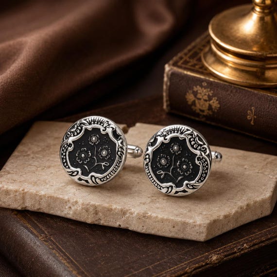 Vintage Cufflinks for Men, Elegant Floral Metal Tone Suit Accessories, Classic Wedding Groom Cuff Links, Formal Gentleman Gift-Husband Gift