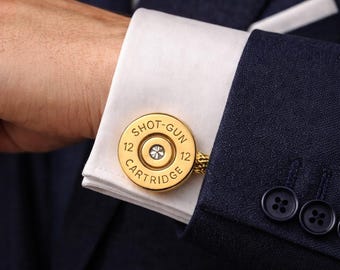 Manchetknopen jachtgeweerpatroon, kogelmanchetknopen voor mannen, zilver-gouden manchetknopen, huwelijkscadeau bruidegom, unieke herensieraden-huwelijkscadeau heren