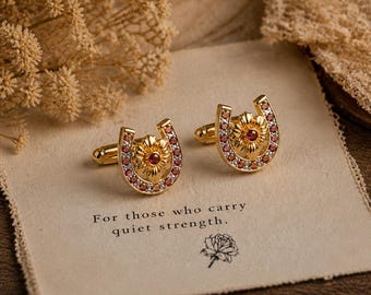 Handmade horseshoe flower and four-leaf clover cufflinks - Premium gift box men's formal accessories -Warm and vintage gentleman's essential