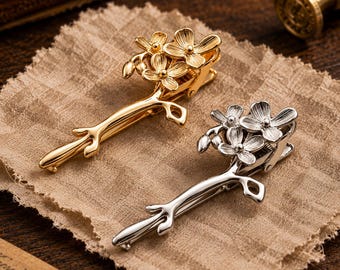 Floral Tie Clip for Men, Botanical Branch Tie Bar,Gold or Silver Suit Accessory-Gift for Him Floral Tie Clip,gift for him-romantic mens gift