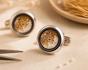 Men’s Cufflinks Handcrafted Gold Thread Pearl Silver Wedding Business Gift-Business Meeting / Wedding Party Elegant Men’s Accessory”