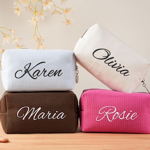 Personalized Waffle Cosmetic Bag,Custom Name Toiletry Bag,Monogram Makeup Bag,Embroidered Makeup Bag,Gift for Her,Wedding Favor,Bachelorette