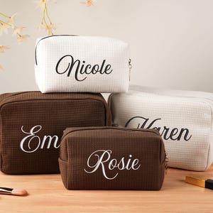 Personalized Waffle Cosmetic Bag: Embroidered Monogram Travel Makeup Bag