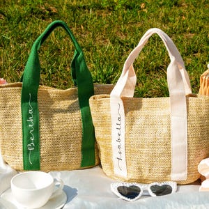 Personalized Straw Bag Beach Bag Custom Name Tote Bag, Bridesmaid Gifts Bridesmaid Bags Bachelorette Gifts Bachelorette Bags Girls Trip Bags
