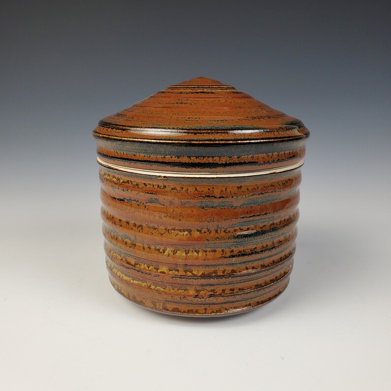 Luscious Amber Ceramic Jar with Lid, Wheel Thrown, Handmade Pottery, Lidded Box, Decorative Container, Canister, Jewelry Box, Stoneware image 2