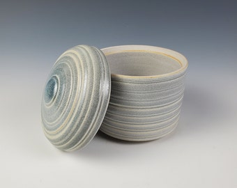 Blaugraue Keramikdose mit Deckel, Handgemachte Keramik, Deckelbehälter, Schmuckschatulle, Stash Jar, Dekorativer Kanister, Steingut