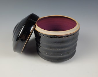 Black and Purple Ceramic Jar with Lid, Wheel Thrown, Handmade Pottery, Lidded Box, Decorative Container, Canister, Jewelry Box, Stoneware