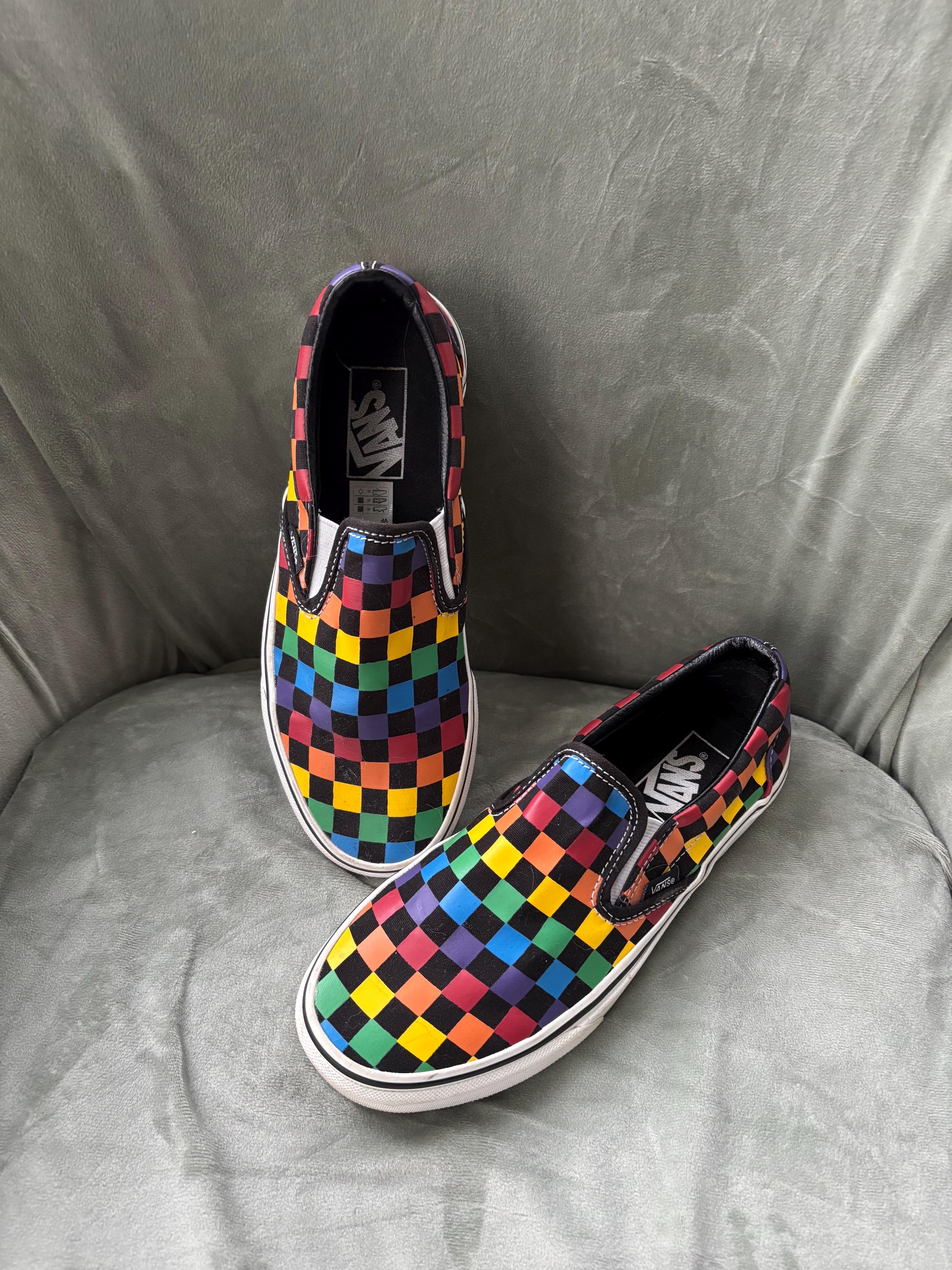 Painted Black Check Vans Aesthetic Painting Checkered Vans Slip On