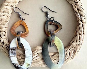 Whitish Ox Horn Earrings Ox Horn Jewelry Natural Ox Horn Vintage Earrings Handmade Earrings Bohemic Earrings Jewelry