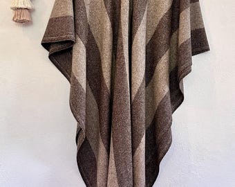 Handwoven Lambswool Poncho: Full Length Boho Fringe