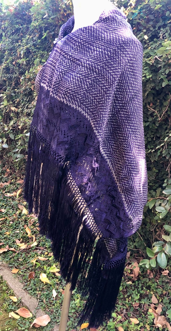 Blue Silk FringeScarf~ Wrap, Summer Shawl, Weddin… - image 1