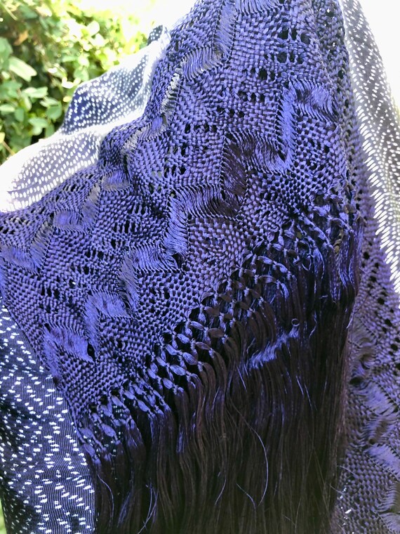 Blue Silk FringeScarf~ Wrap, Summer Shawl, Weddin… - image 10