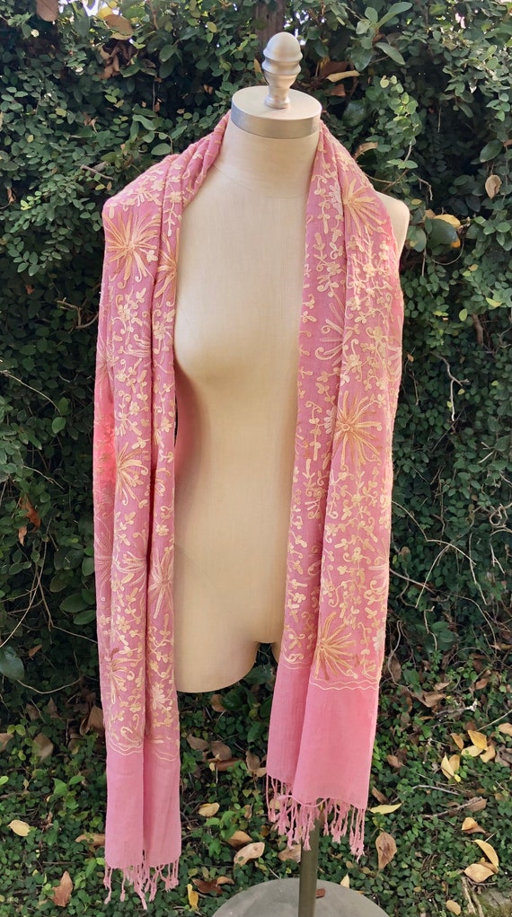 Silk Wrap Shawl Scarf, raw silk embroidered in In… - image 3