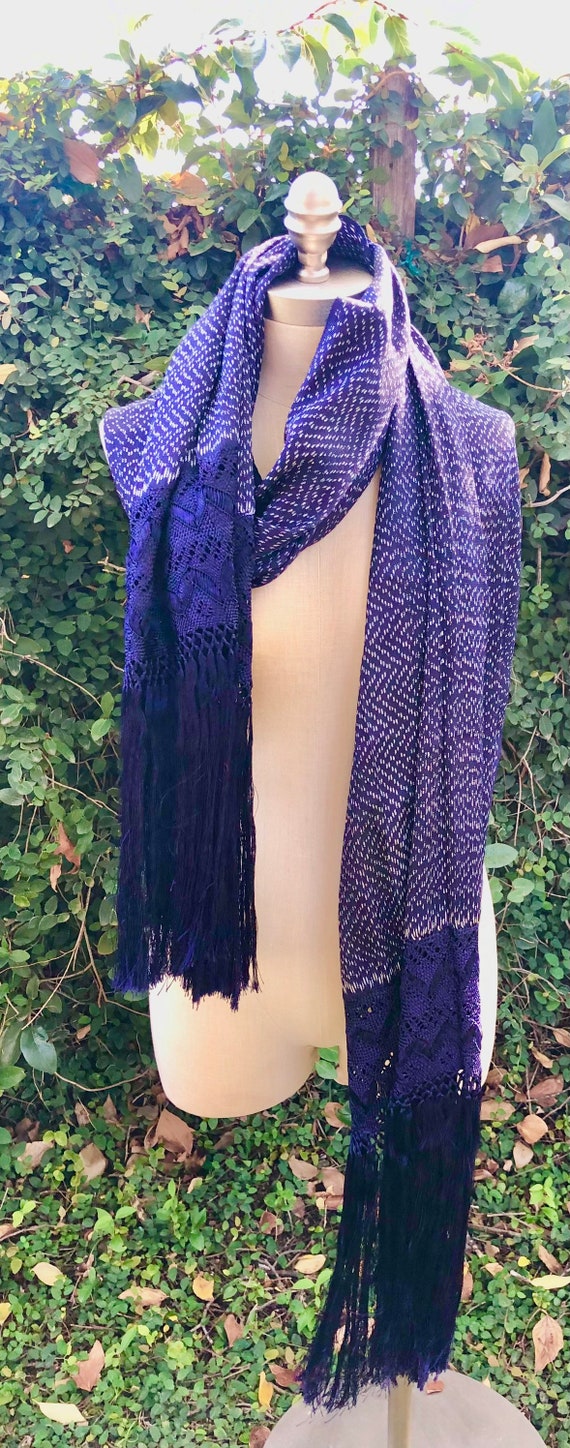 Blue Silk FringeScarf~ Wrap, Summer Shawl, Weddin… - image 3