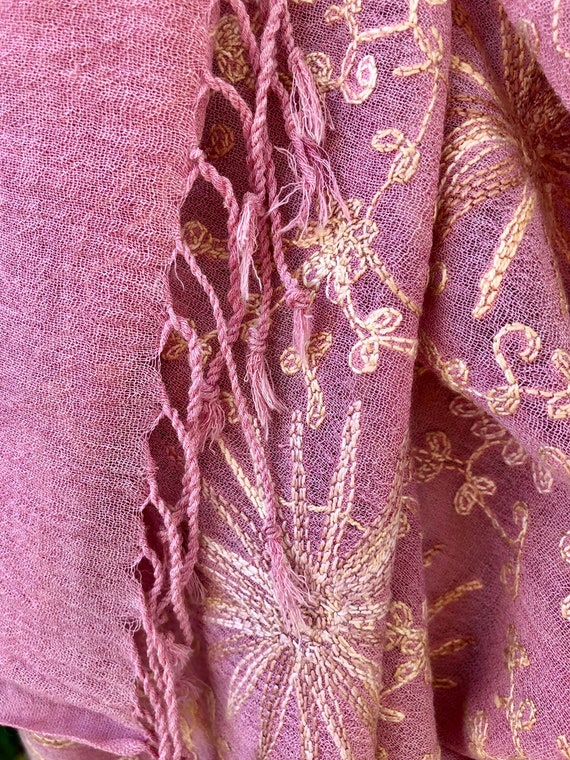 Silk Wrap Shawl Scarf, raw silk embroidered in In… - image 5