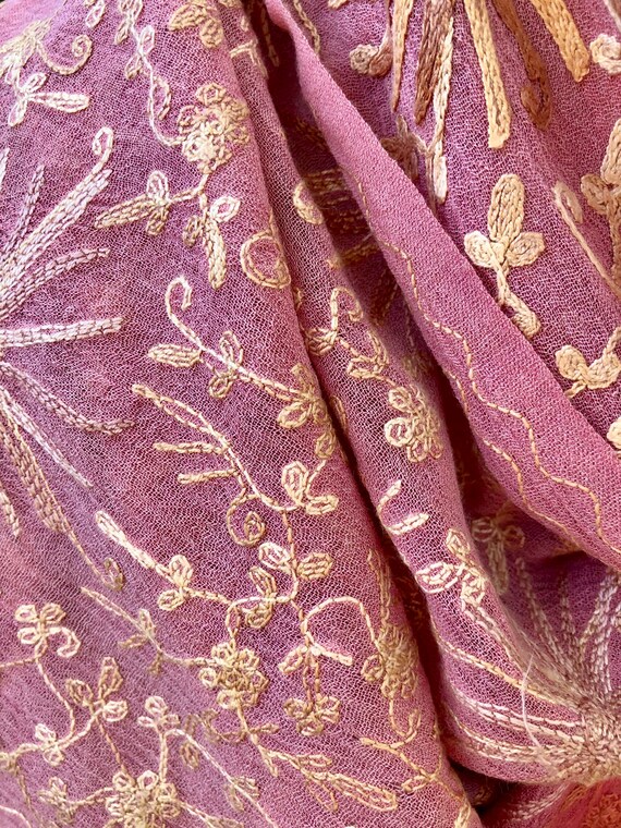 Silk Wrap Shawl Scarf, raw silk embroidered in In… - image 7