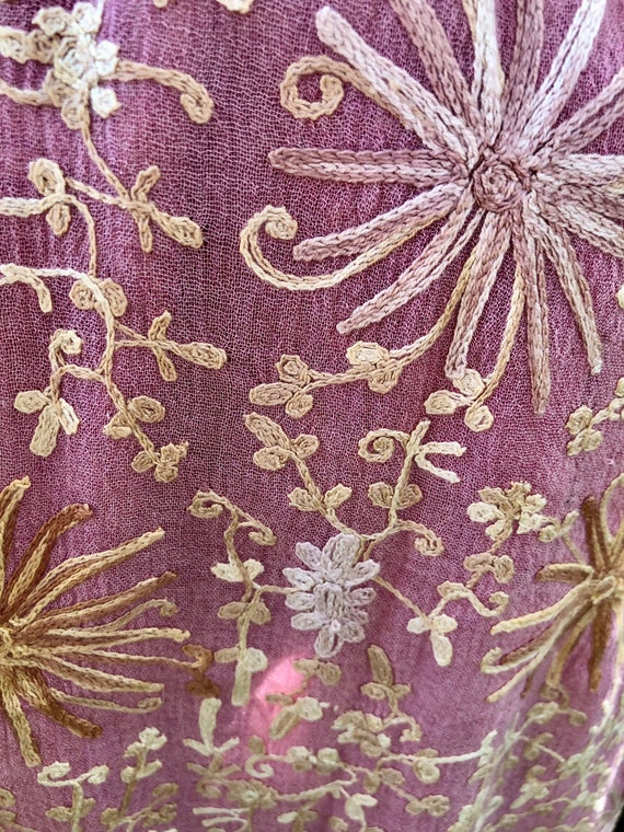 Silk Wrap Shawl Scarf, raw silk embroidered in In… - image 6