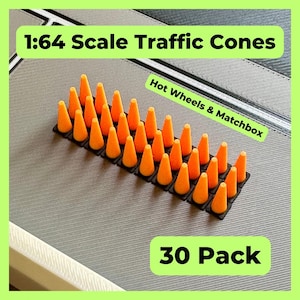30x 1/64 Scale Traffic Cones – Diecast Diorama Accessories for Hot Wheels, Matchbox, Slot Car & Miniature Display Scenes
