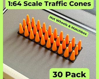30x 1/64 Scale Traffic Cones – Diecast Diorama Accessories for Hot Wheels, Matchbox, Slot Car & Miniature Display Scenes