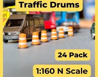 N Scale Traffic Barrels (24 Pack) – 1:160 Construction Drums for Model Railroads & Dioramas | Hot Hobby RoadScapes