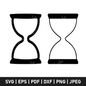 May include: Two black outline hourglass shapes, one on the left and one on the right. Both hourglasses are empty.