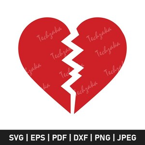 Broken Heart SVG | Red Heart SVG Clipart | Heart Vector Silhouette | Valentine&#39;s Day SVG | Heart Cut Files Png Dxf