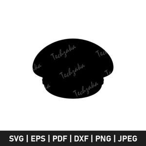 Può includere: Silhouette nera di un cappello con il testo "Techzaka" ripetuto. La parte inferiore dell'immagine mostra "SVG | EPS | PDF | DXF | PNG | JPEG".