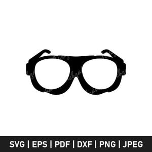 May include: A black silhouette of a pair of glasses with a thick frame and rounded lenses. The glasses have a classic aviator style. The image is a vector graphic, suitable for various digital applications.