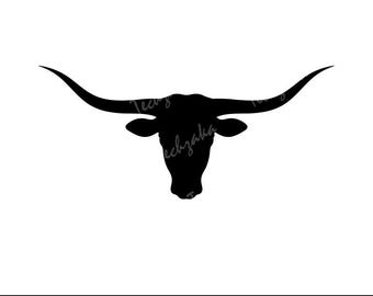 Longhorn Bull Head Svg, Texas Longhorn Silhouette, Bull Head Png, Western Cow Head Clipart, Rodeo Svg Cut File for Cricut File